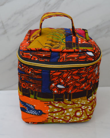 2-Tier African Print Makeup Bag